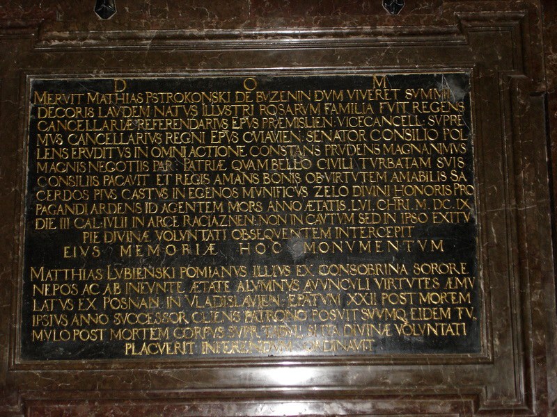 Tafel des Epitaphs von M. Pstrokonski+N. Lubienskiego