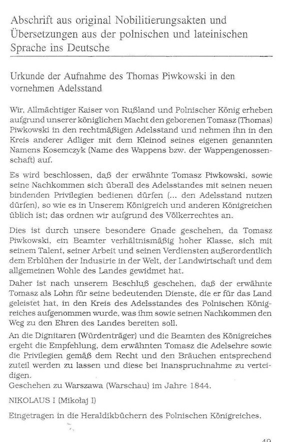 thomas von piwkowski*1790-nobilitierung 1844