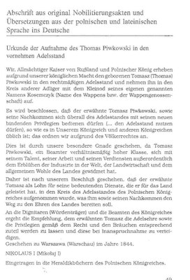 thomas von piwkowski*1790-nobilitierung 1844