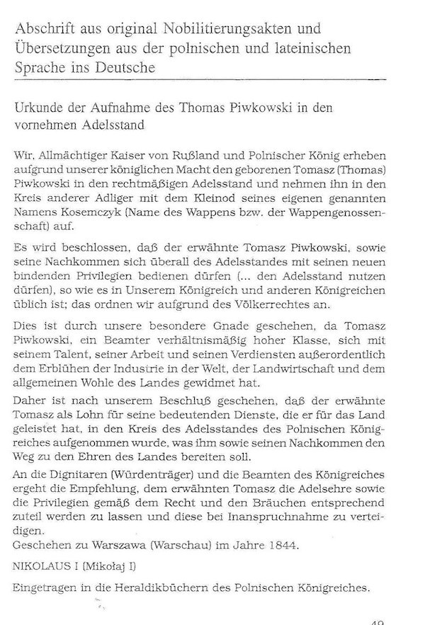 thomas von piwkowski*1790-nobilitierung 1844