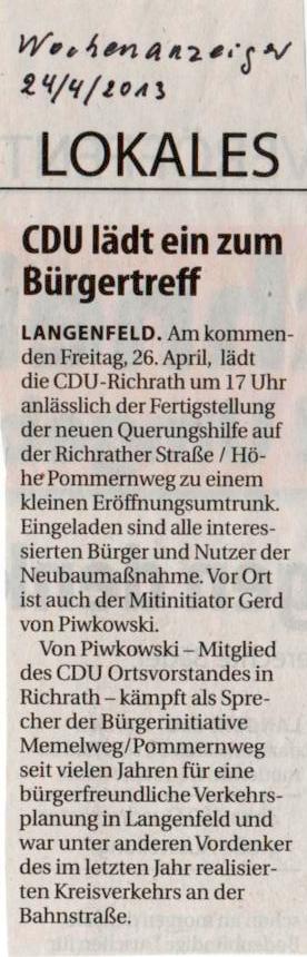 Zeitungsausschnitt vom 24.04.2013