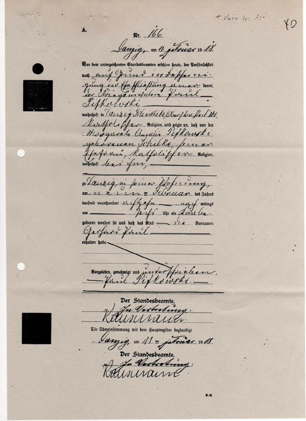 Gerhard Paul Pifkowski-Geburtsurkunde-1918