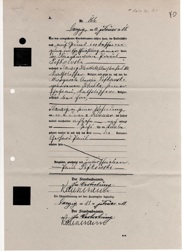 Gerhard Paul Pifkowski-Geburtsurkunde-1918