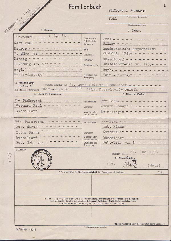 Familienbuch+Änderung von Pifkowski auf Piwkowski-1963-1