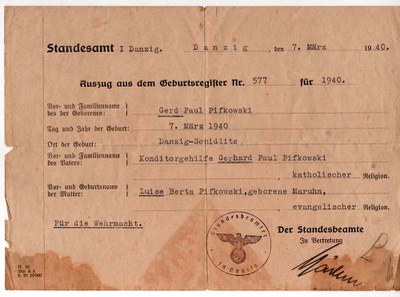 Gerd Paul von Pif(w)kowski-Geburtsurkunde-1940