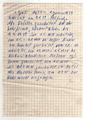 Arbeitsverlauf vom 1. Juli 1933 - 1.3.1940