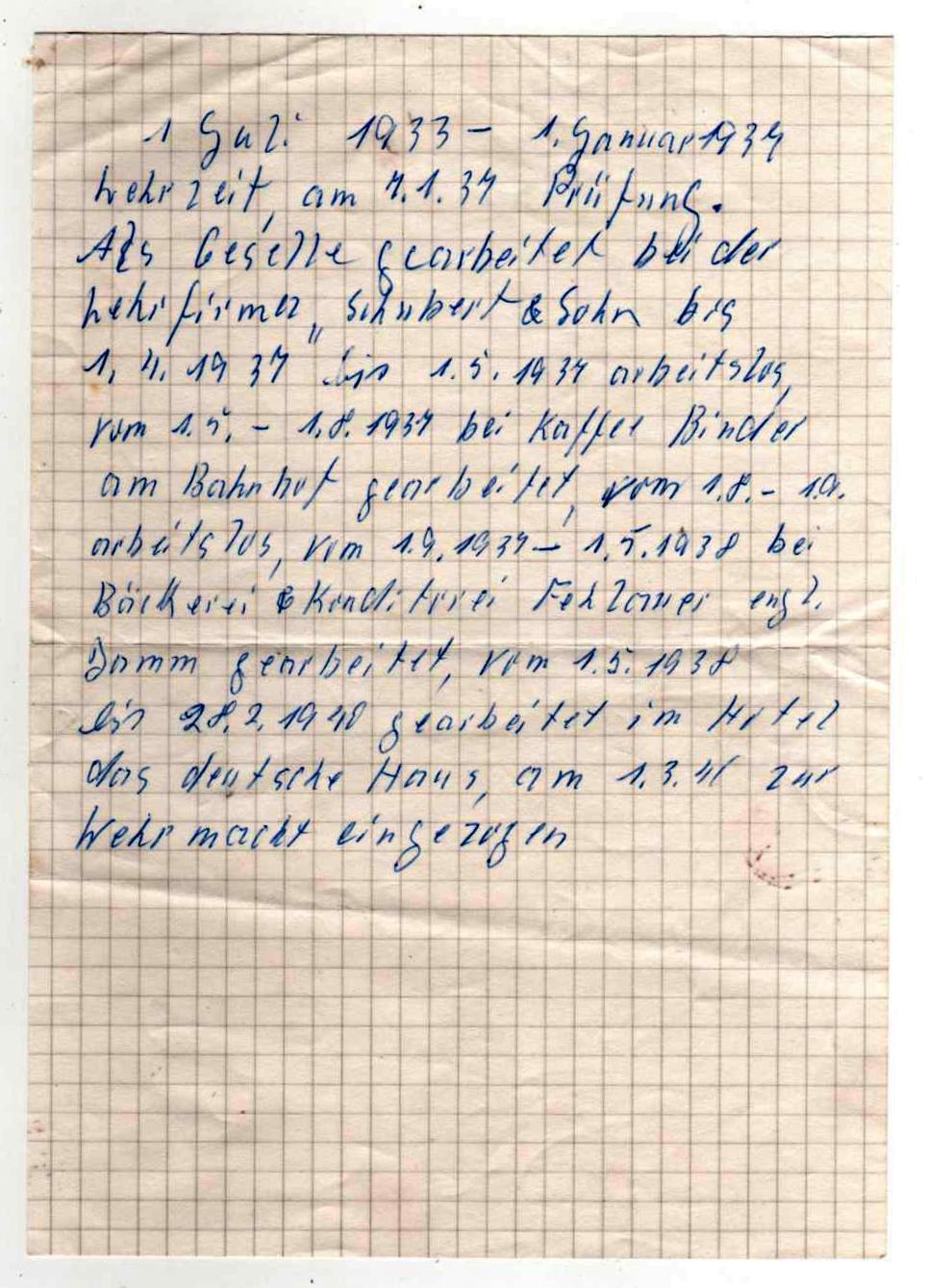 Arbeitsverlauf vom 1. Juli 1933 - 1.3.1940