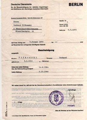 Bescheinigung über die Wehrmachtszugehörigkeit-1973
