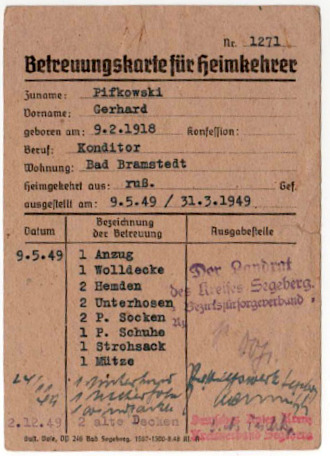 Betreuungskarte für Heimkehrer-1949