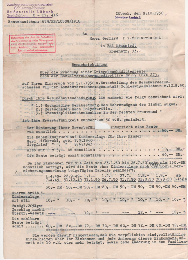 Erhöhung einer Kriegsbeschädigungsrente-1950