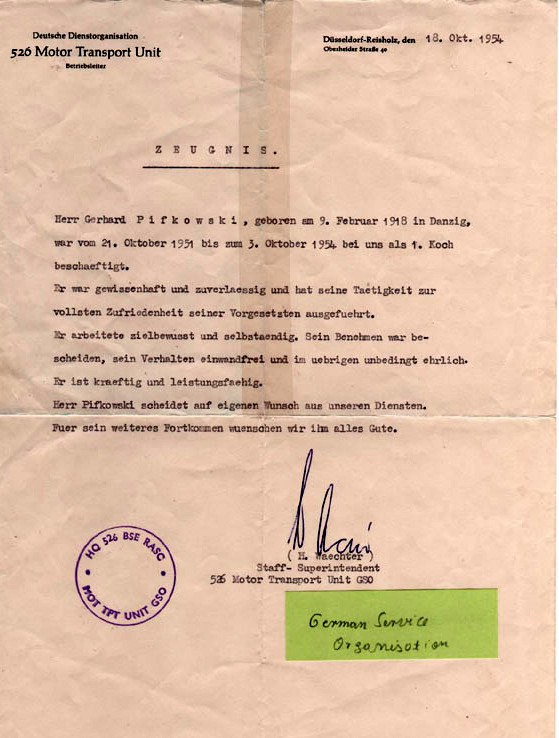 Zeugnis vom 18.10.1954