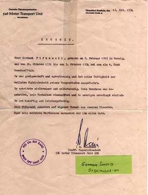 Zeugnis vom 18.10.1954