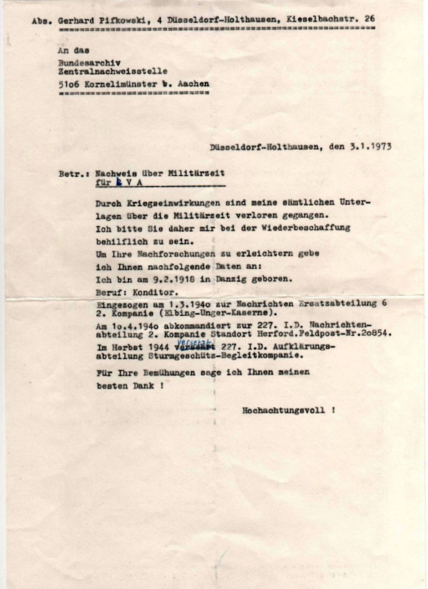 Nachweis über Militärzeit für LVA-1973