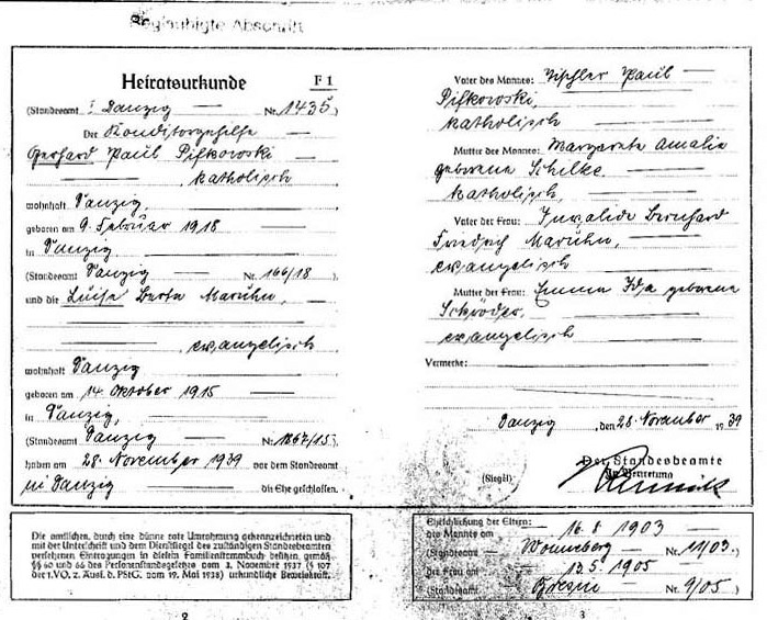 Luise+Gerhard Pifkowski-Heiratsurkunde, beglaubigt-1939-1