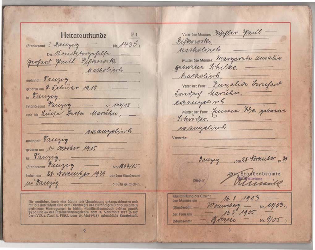 Stammbuch-Luise+Gerhard Pifkowski-Heiratsurkunde-1939