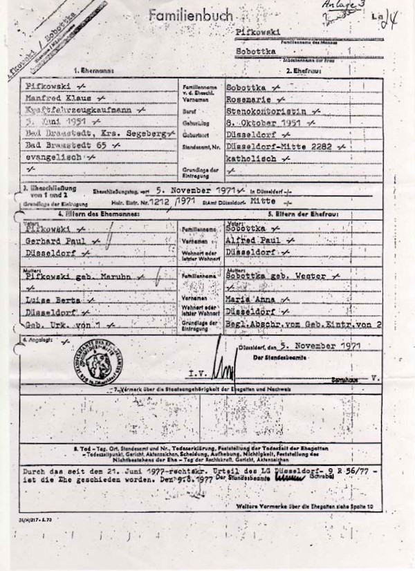 Manfred Klaus Pifkowski und Rosemarie Sobottka-Familienbuch-1971-2