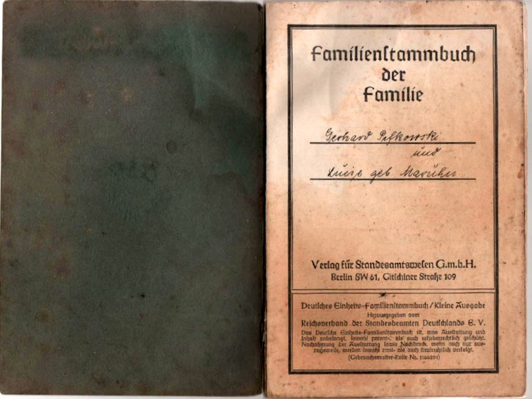 Stammbuch-Luise+Gerhard Pifkowski-Heiratsurkunde-1939-Deckblatt