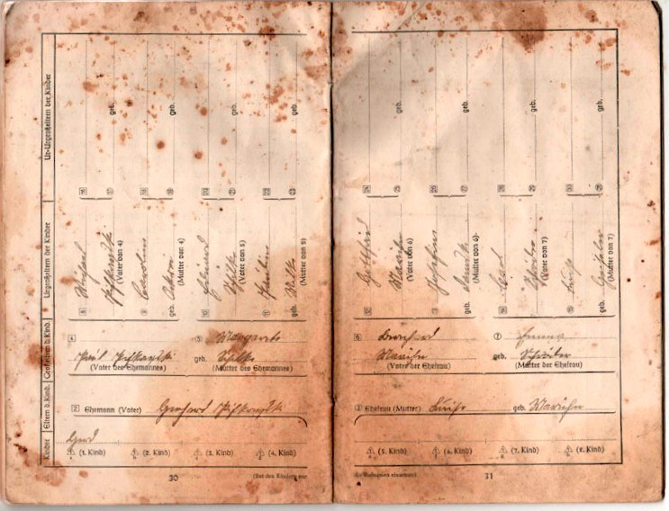 Stammbuch-Luise+Gerhard Pifkowski-Heiratsurkunde-1939-Ahnenblatt