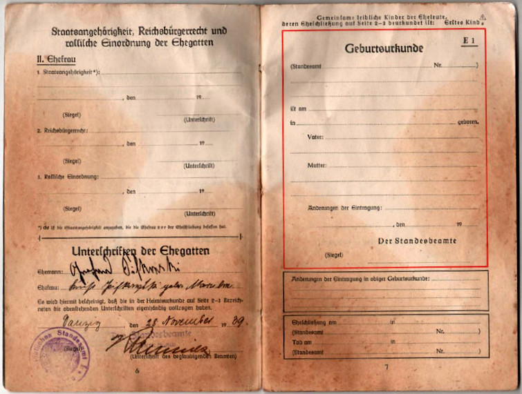 Stammbuch-Luise+Gerhard Pifkowski-Heiratsurkunde-1939-Unterschriften