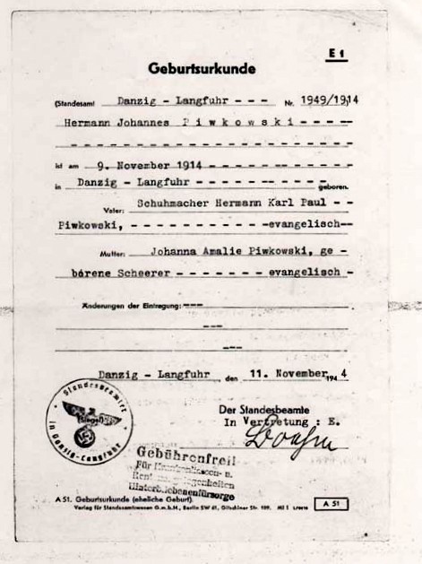 Hermann Johannes Piwkowski-Geburtsurkunde-1914