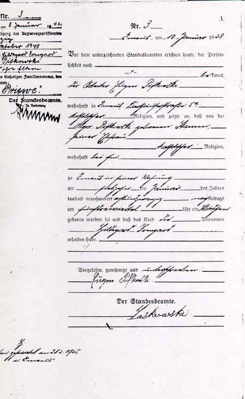 Hildegard Irmgard Pi(ie)fkowski-Geburtsurkunde-1928