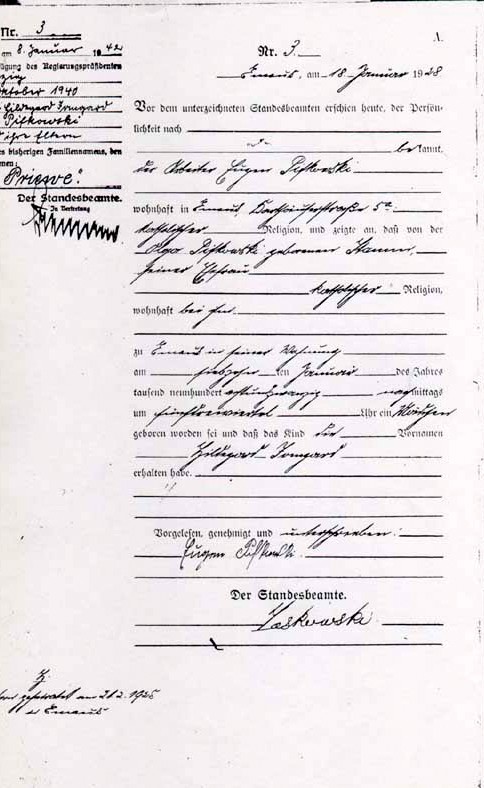 Hildegard Irmgard Pi(ie)fkowski-Geburtsurkunde-1928