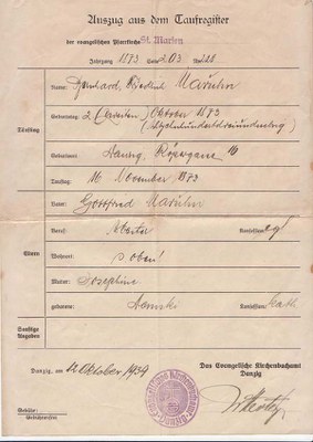 Bernhard, Friedrich Maruhn-Taufurkunde * 1873 Bernhard, Friedrich Maruhn-Taufurkunde * 1873
