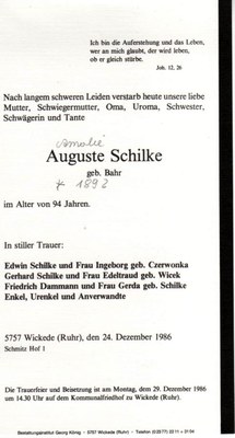 Auguste Amalie Schilke * 1892